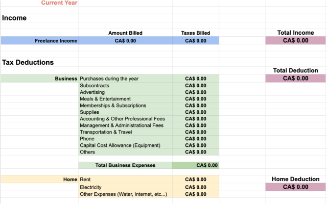 Freelancers Tax Deductions Template Google Sheet Sheetlist